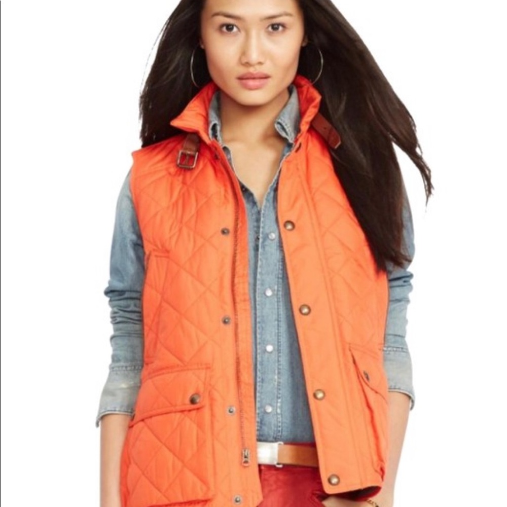 Polo Ralph Lauren Orange Diamond Quilted Equestrian Style Vest